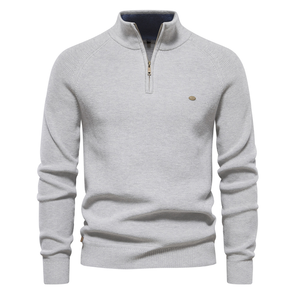 Men's Quarter Zip Jumper with Stand Collar and Ribbed Trims