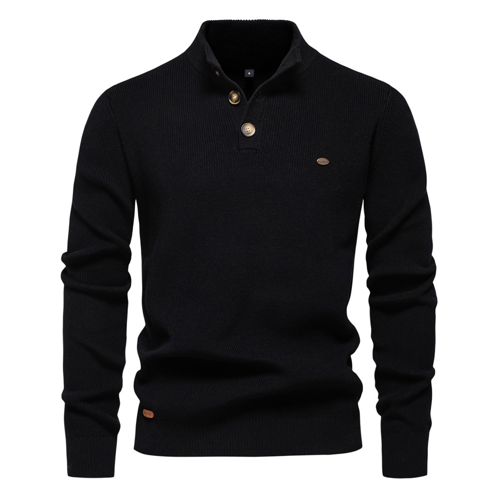 Men's Quarter Zip Jumper with Stand Collar and Ribbed Trims