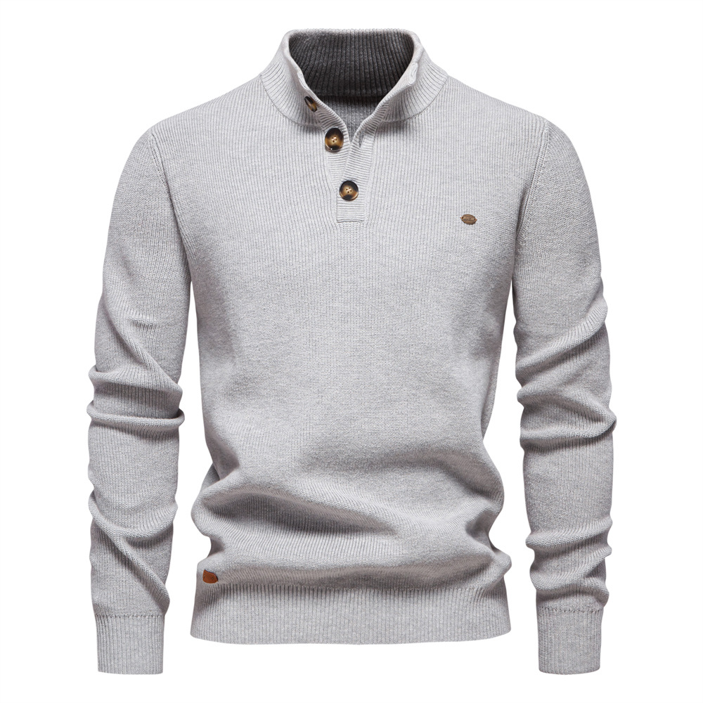 Men's Quarter Zip Jumper with Stand Collar and Ribbed Trims
