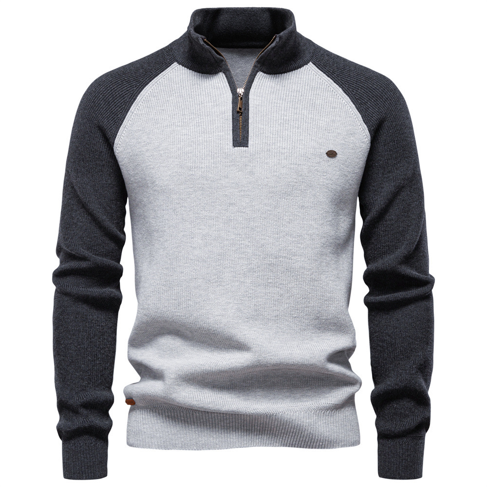 Men's Quarter Zip Jumper with Stand Collar and Ribbed Trims