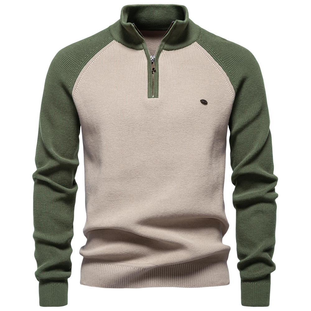Men's Quarter Zip Jumper with Stand Collar and Ribbed Trims