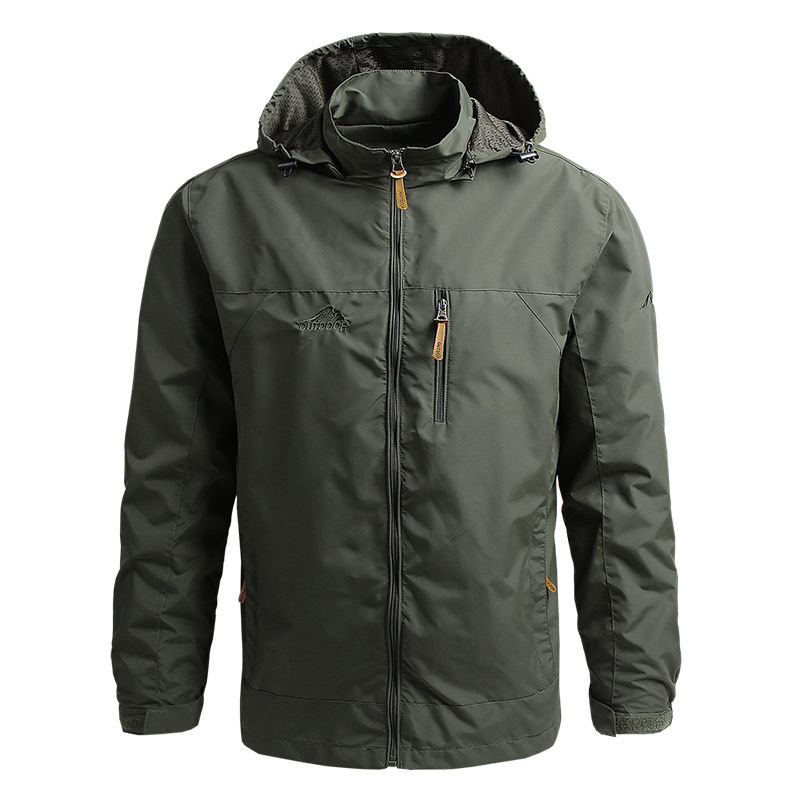Men's Hooded Rain Jacket Waterproof Regular Fit Zip Up Windproof