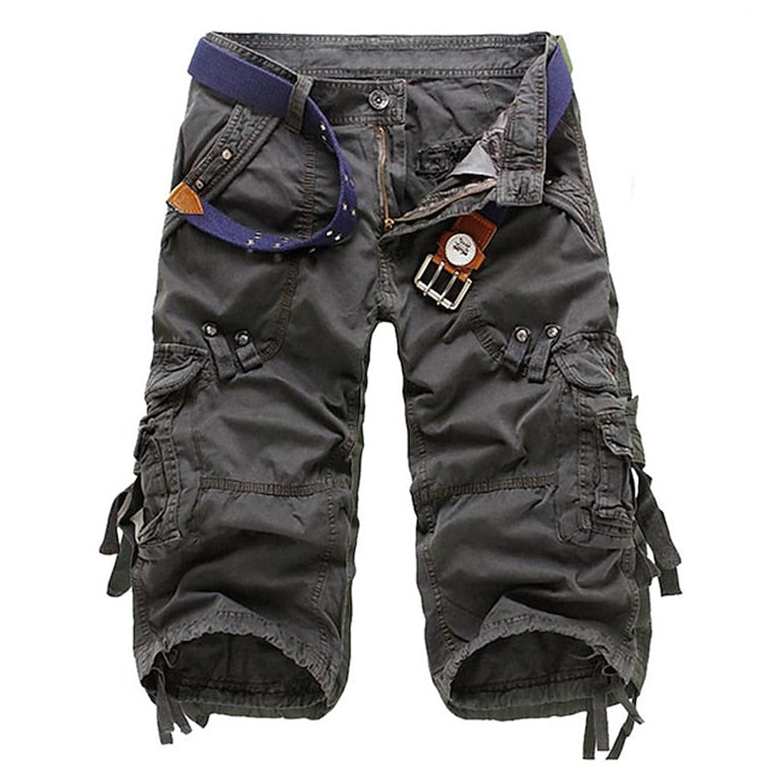 Shorts cargo pour hommes en mélange de coton, coupe ajustée, poche à rabat, poche passepoilée arrière, été