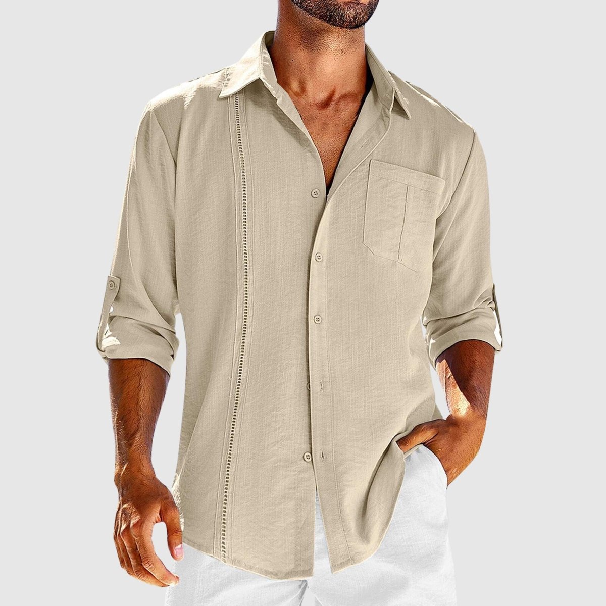 Linen Button Down Shirt Linen Roll Up Sleeve Chest Pocket Classic Collar Casual