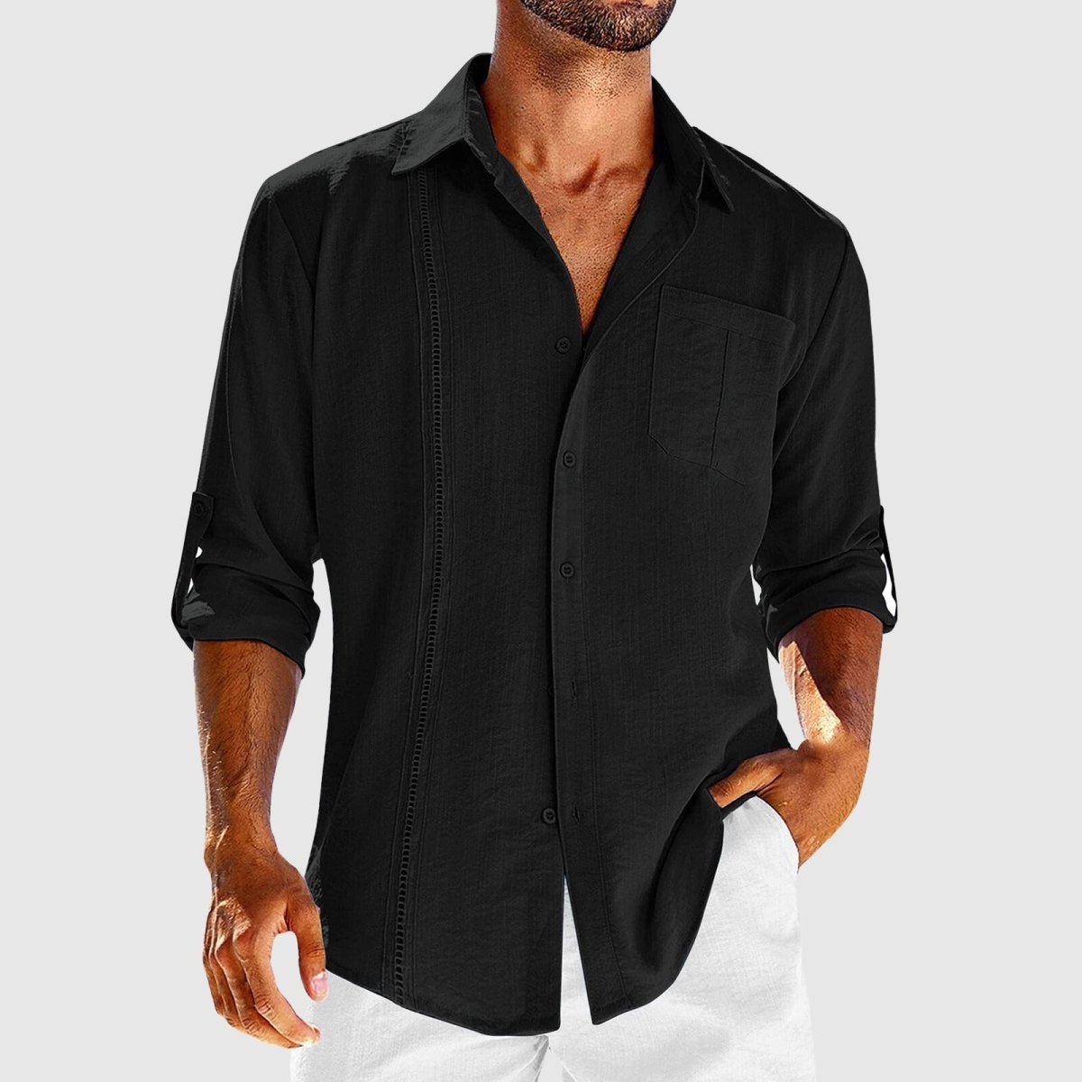 Linen Button Down Shirt Linen Roll Up Sleeve Chest Pocket Classic Collar Casual