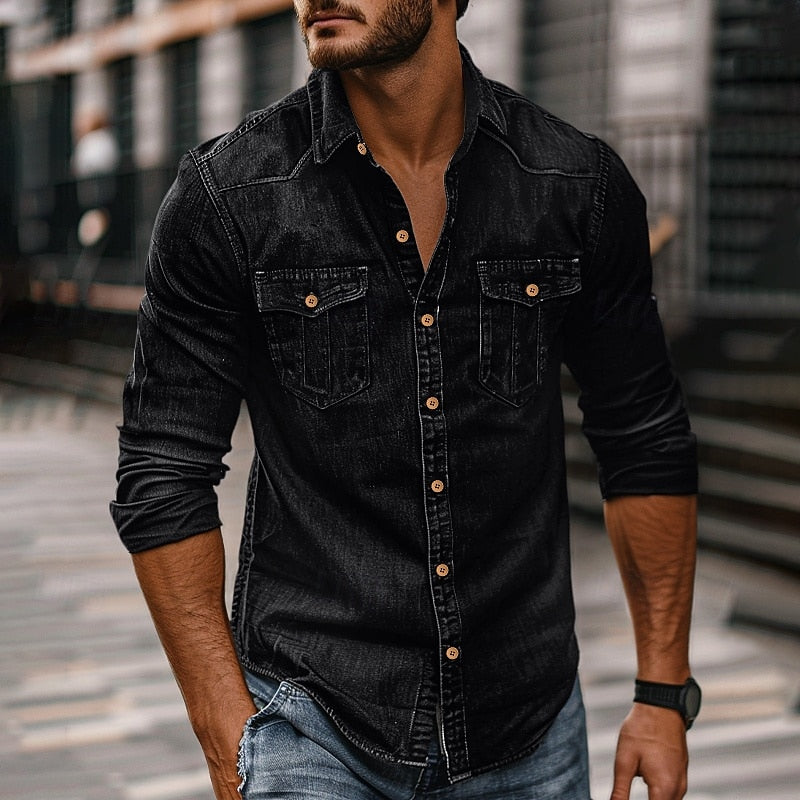 Men's rugged button-up shirt source view 1