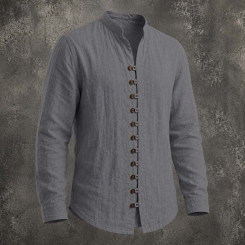 Men's Band-Collar Button-Front Casual Shirt original product view 4