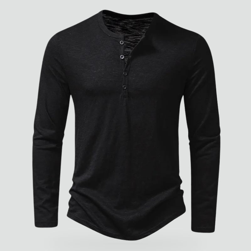 Men’s Slim-Fit Long-Sleeved Henley Sweater with Button Neck