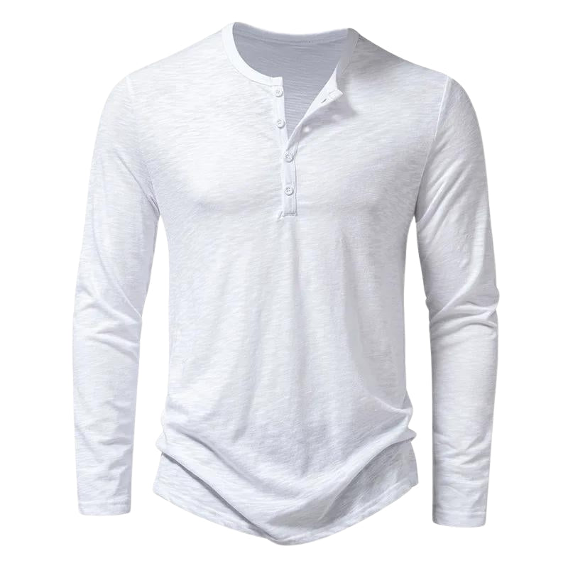 Men’s Slim-Fit Long-Sleeved Henley Sweater with Button Neck