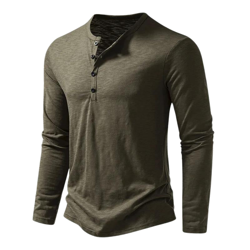 Men’s Slim-Fit Long-Sleeved Henley Sweater with Button Neck