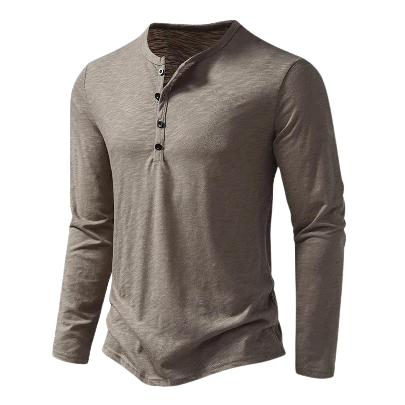 Men’s Slim-Fit Long-Sleeved Henley Sweater with Button Neck
