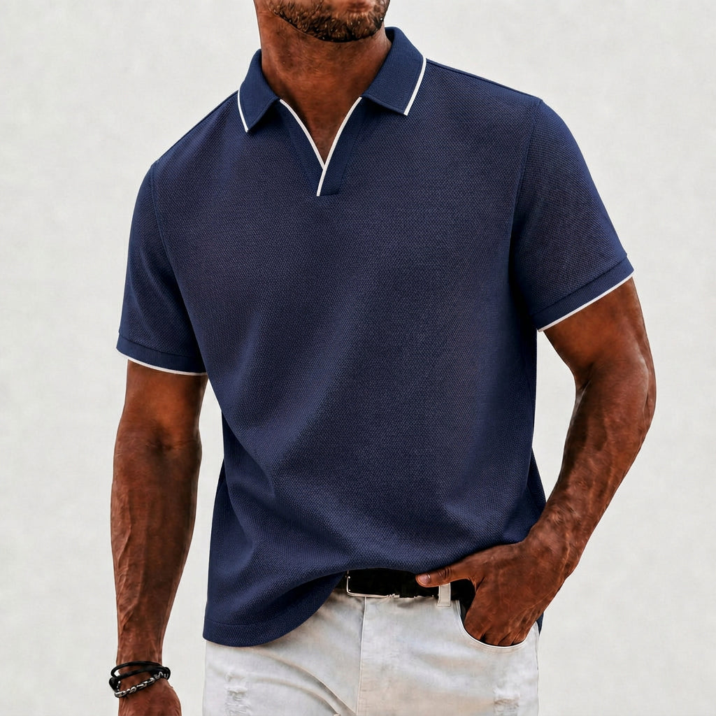 Men's Knit Polo Contrast Collar Short Sleeve Casual Wear