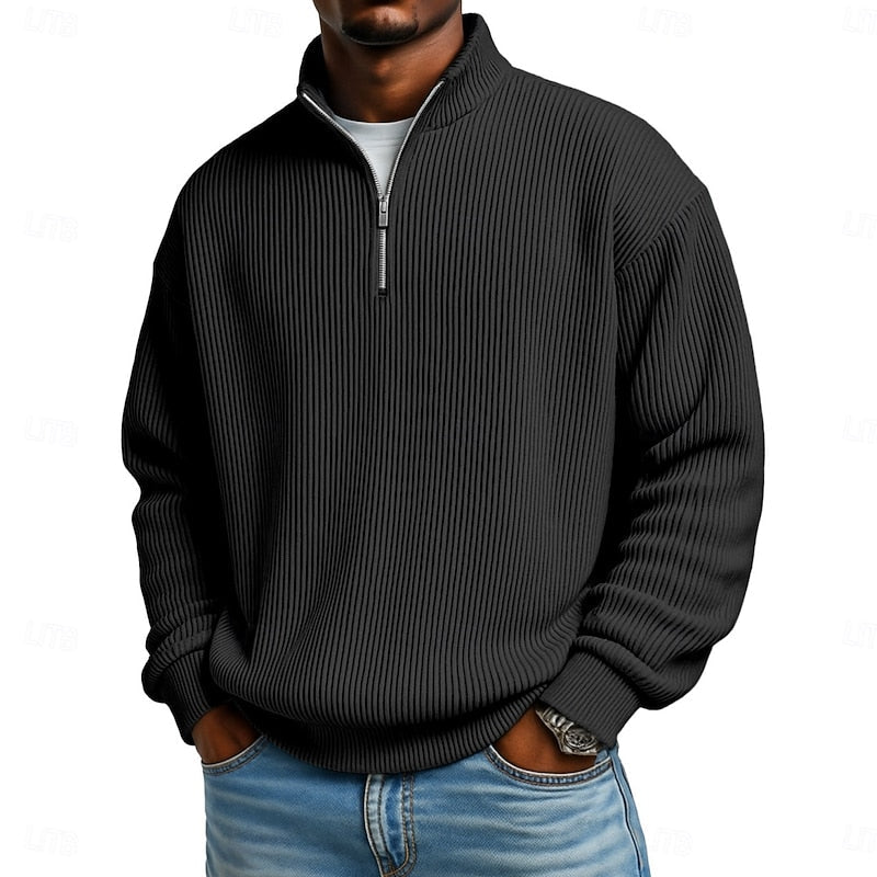 Graham men's ribbed quarter-zip pullover - Black
