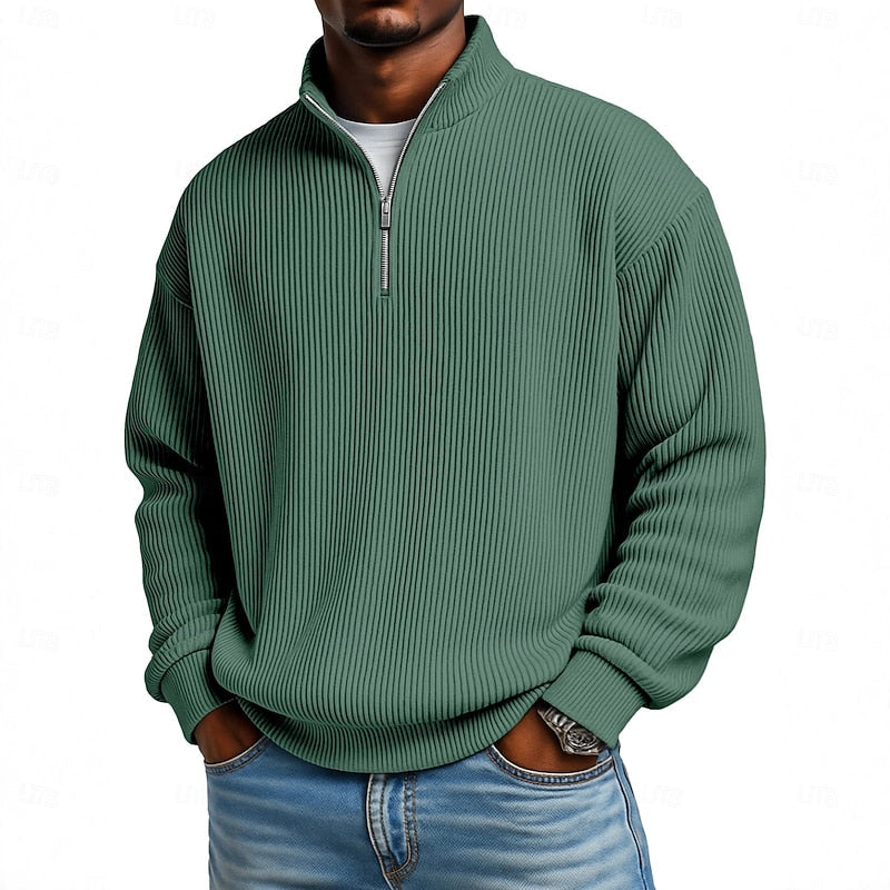Graham men's ribbed quarter-zip pullover - Dark Green