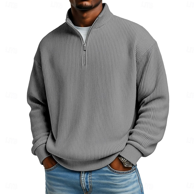 Graham men's ribbed quarter-zip pullover - Grey
