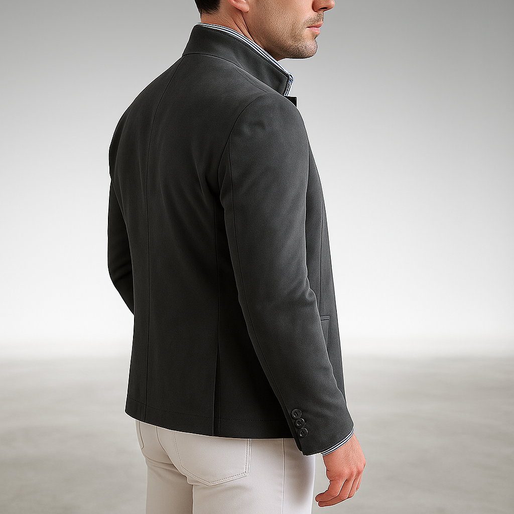 Men's Textured Blazer Stand Collar Button Front Casual Wear