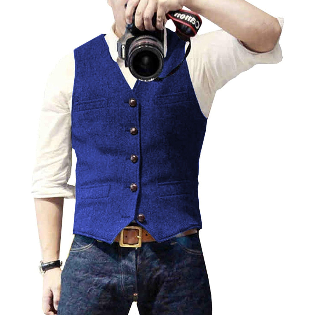 Men's Waistcoat Slim Fit Button Front with Adjustable Back Strap