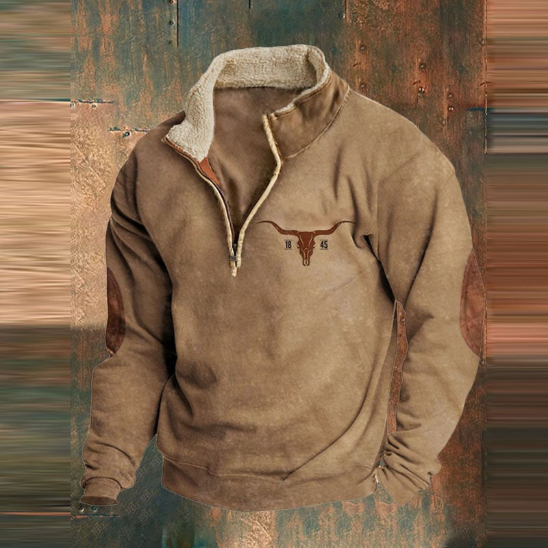 Men’s Regular-Fit Quarter-Zip Fleece Pullover with Geometric Patterned Sleeves