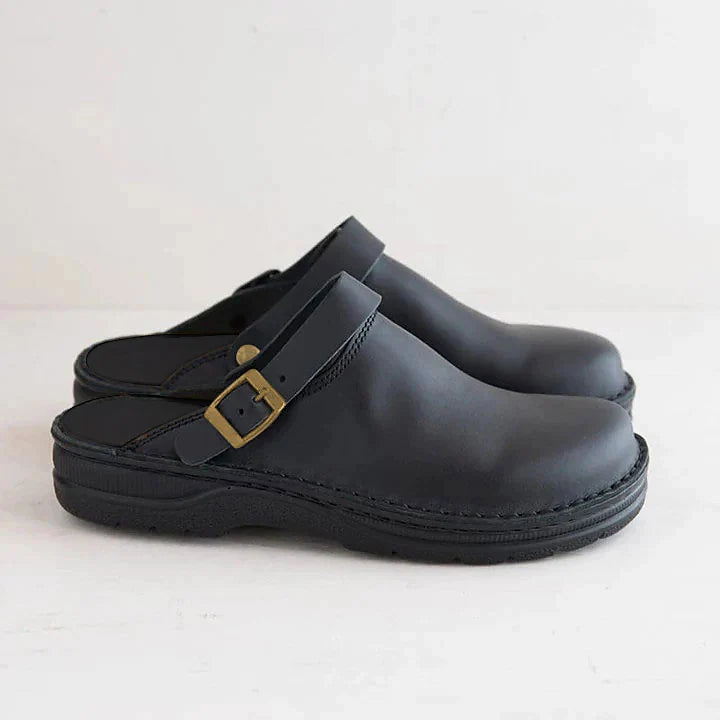 Men's Leather Clogs Slip On Buckle Strap Orthopedic Insole Casual
