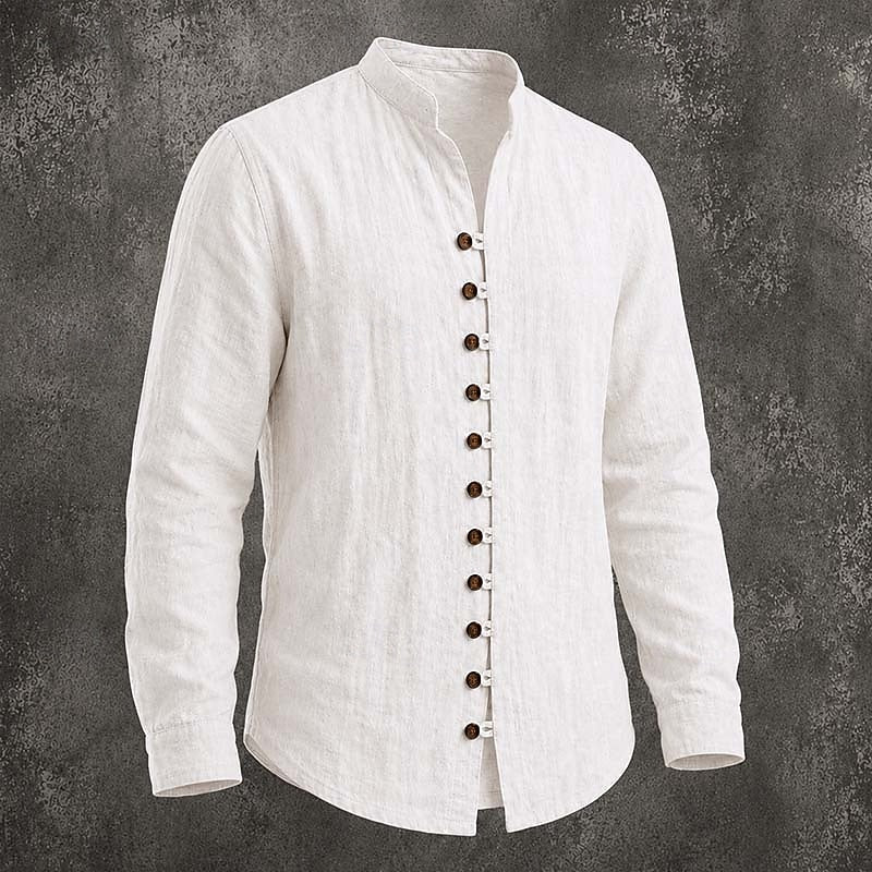 Men's Band-Collar Button-Front Casual Shirt original product view 2