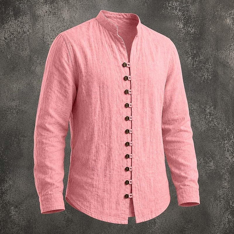 Men's Band-Collar Button-Front Casual Shirt original product view 6