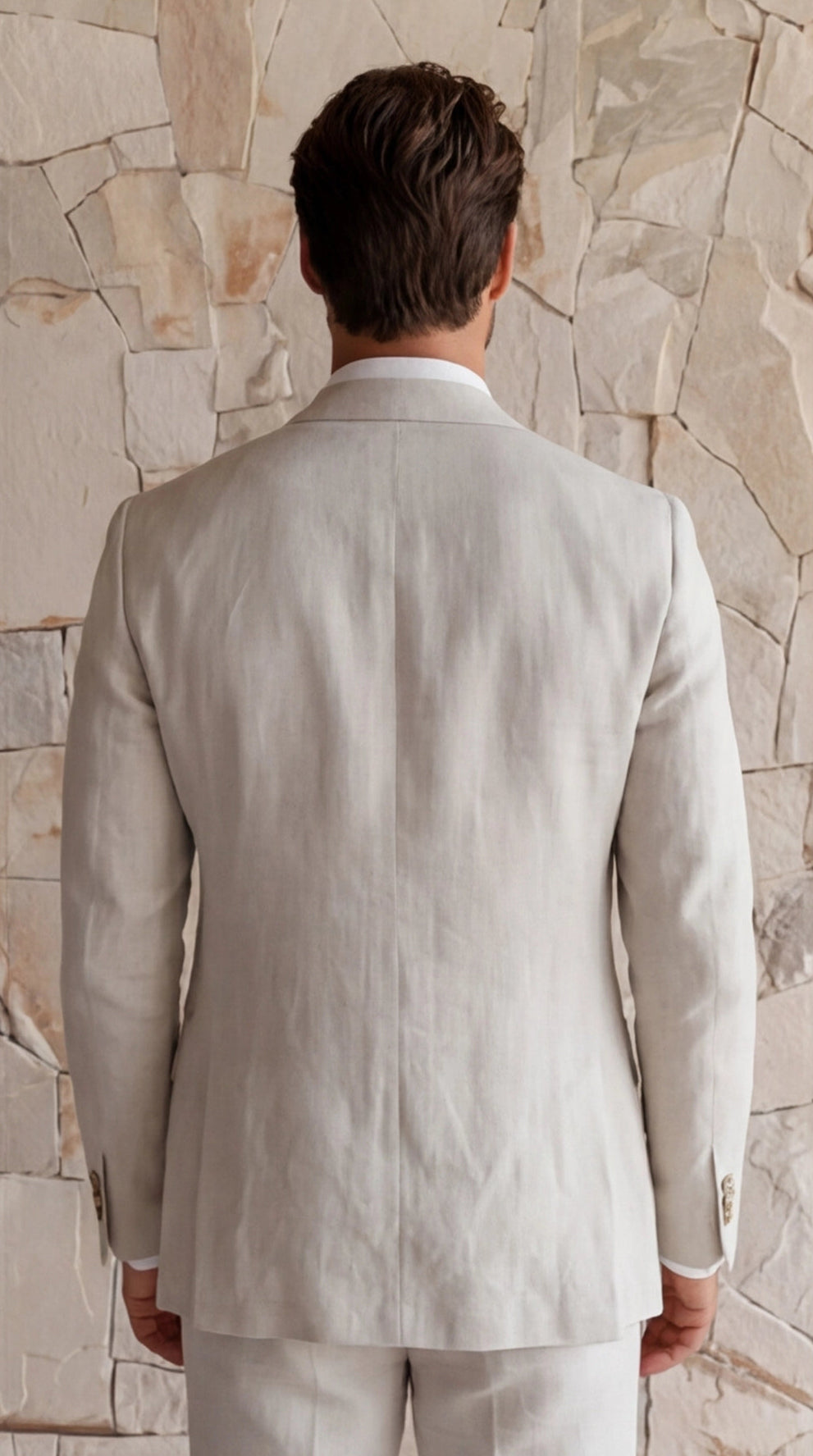 Costume en mélange de lin avec revers cranté coupe slim deux pièces