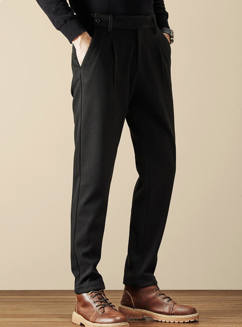 Men's Pleated Smart Trousers with Tapered Leg and Belt Loops