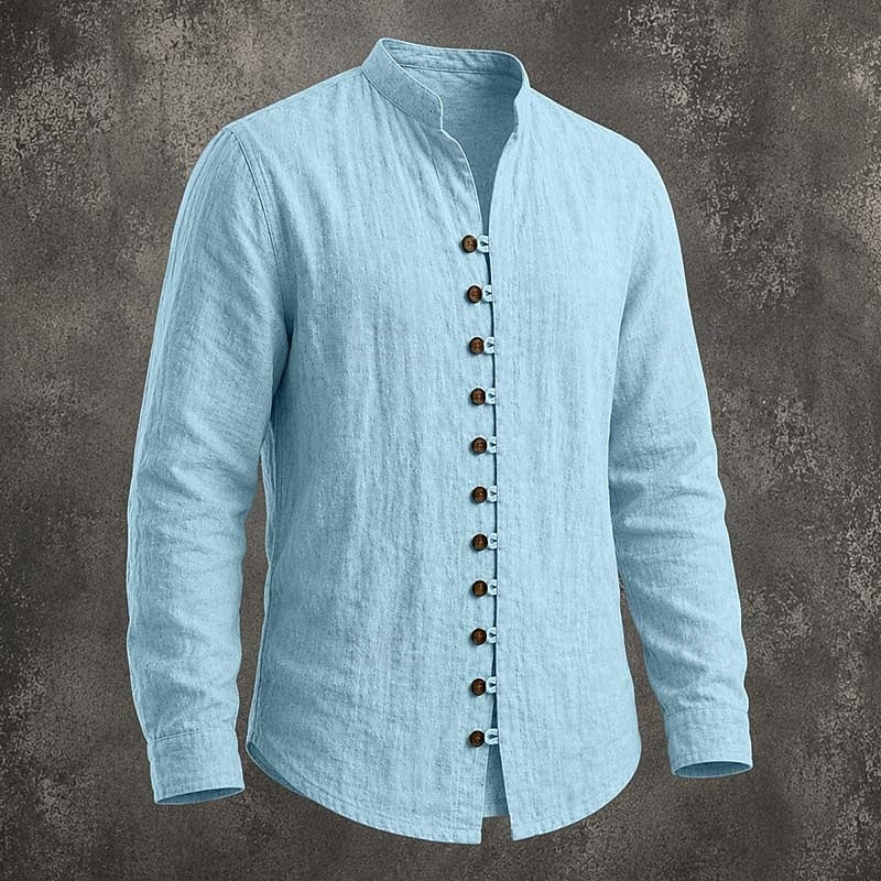 Men's Band-Collar Button-Front Casual Shirt original product view 3