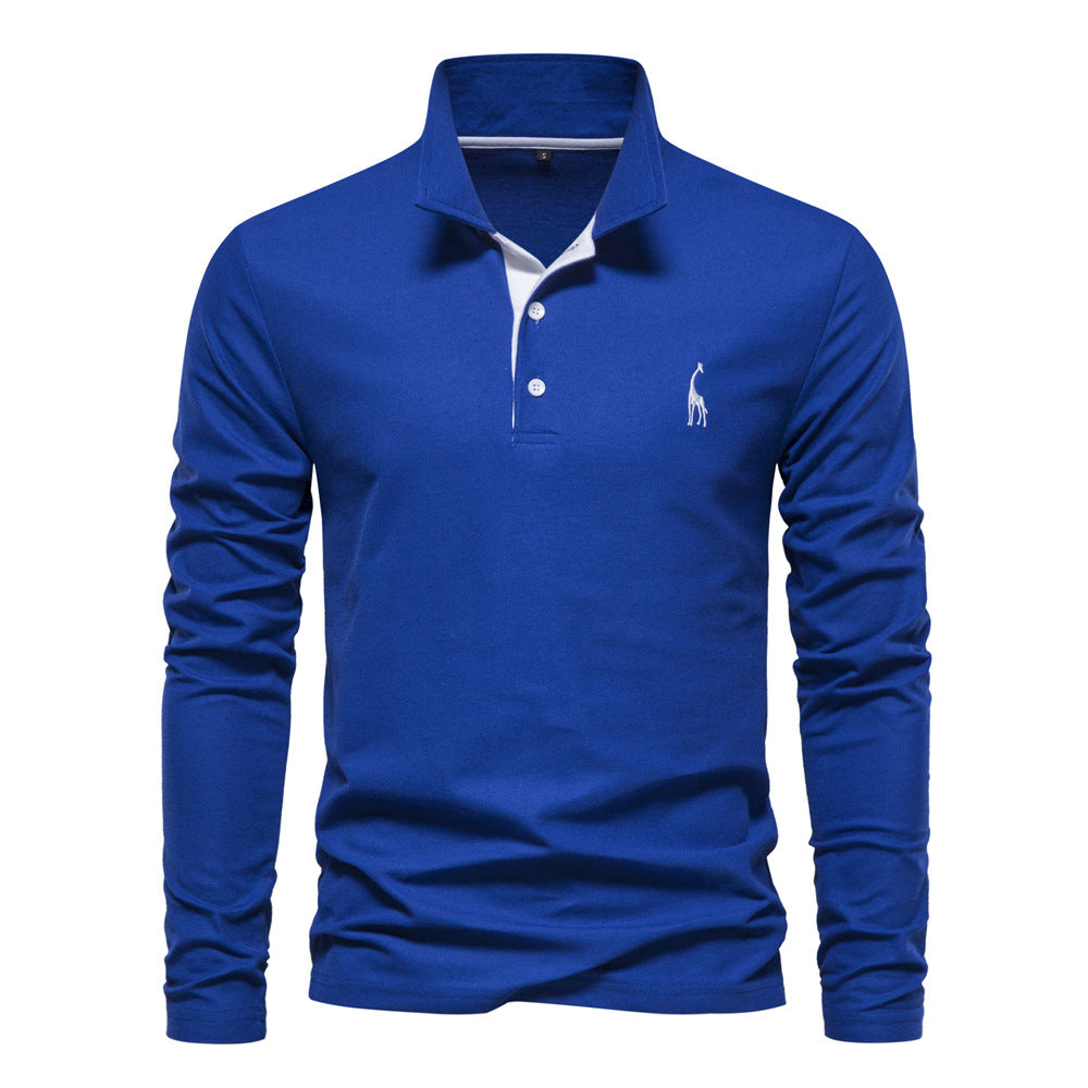 Men's Long Sleeve Polo Shirt with Contrast Placket and Embroidered Detail
