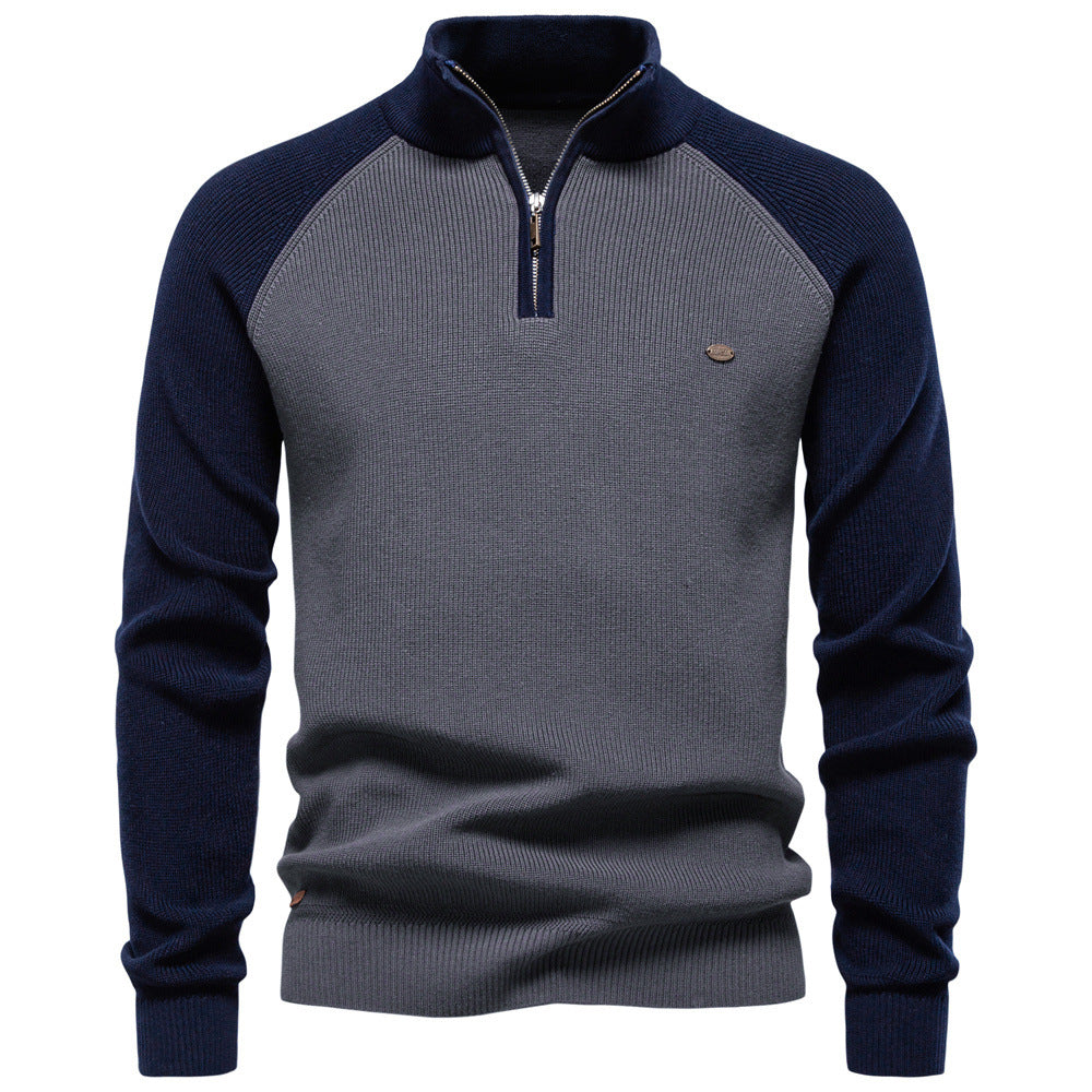 Men's Contrast Panel Half Zip Jumper with Raglan Sleeves