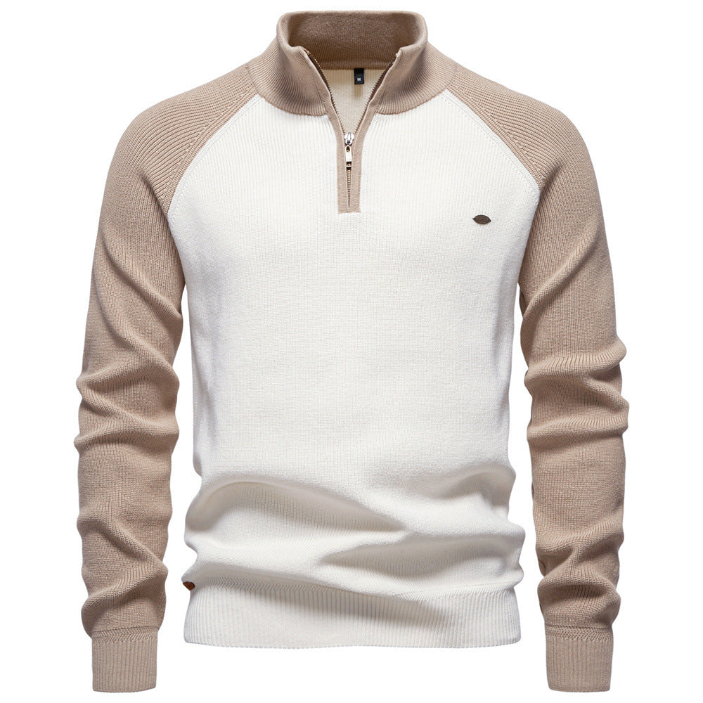 Men's Contrast Panel Half Zip Jumper with Raglan Sleeves