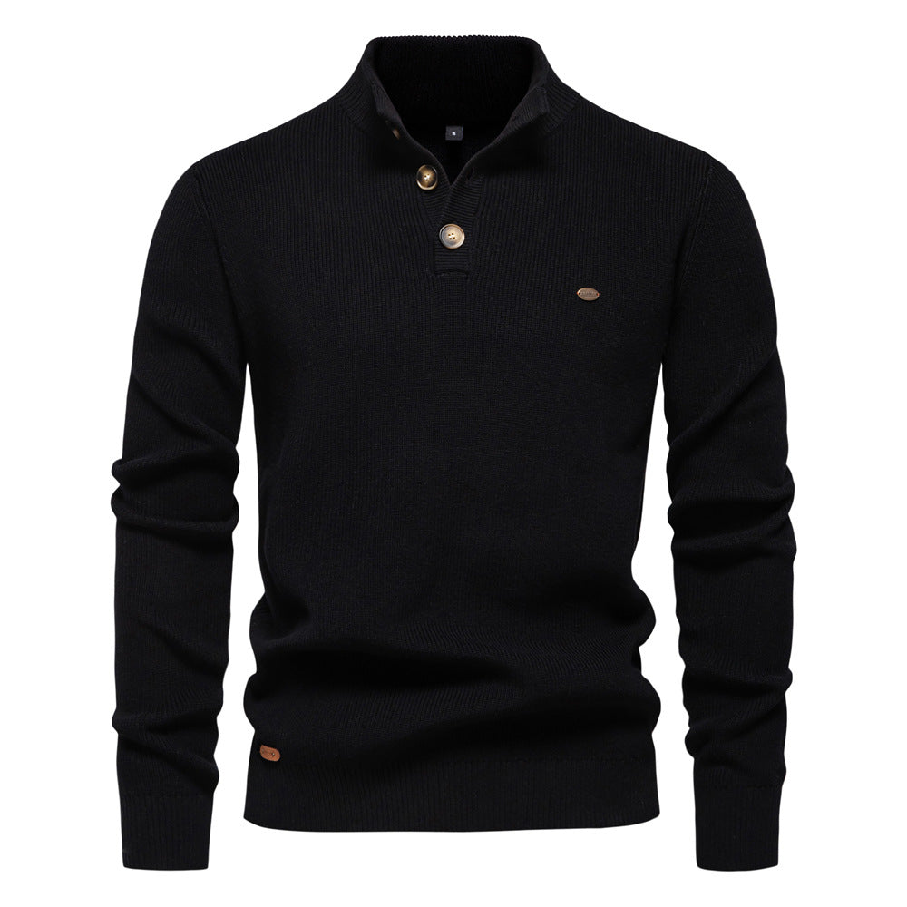 Men's Button Neck Jumper Stand Collar with Textured Knit