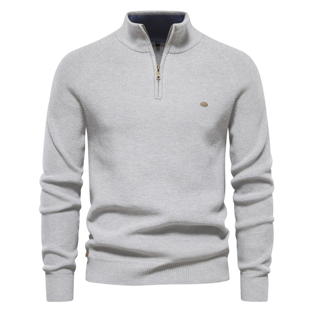 Men's Textured Half Zip Jumper with Ribbed Stand Collar
