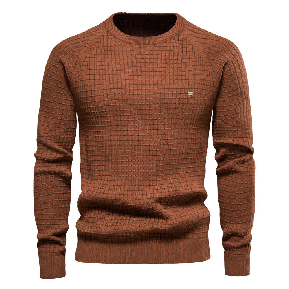 Men's Textured Crew Neck Jumper with Waffle-Style Knit