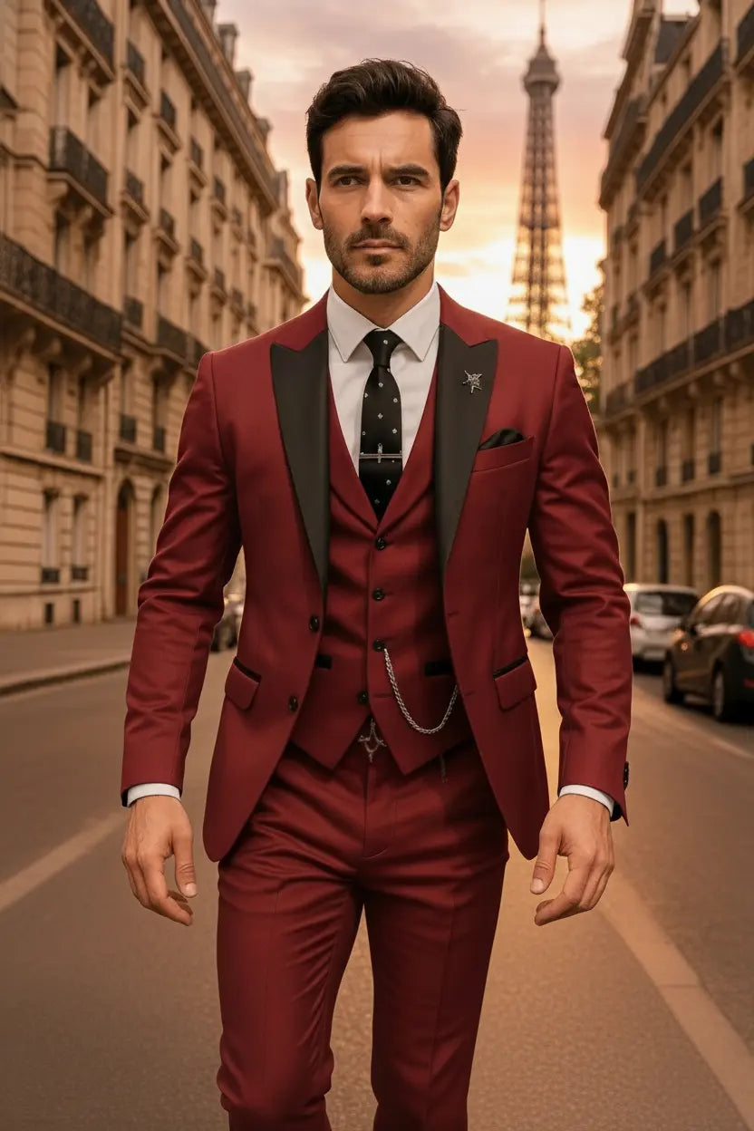 Ensemble de costume trois pièces coupe slim pour homme en tissu tissé gilet et veste ajustée formel