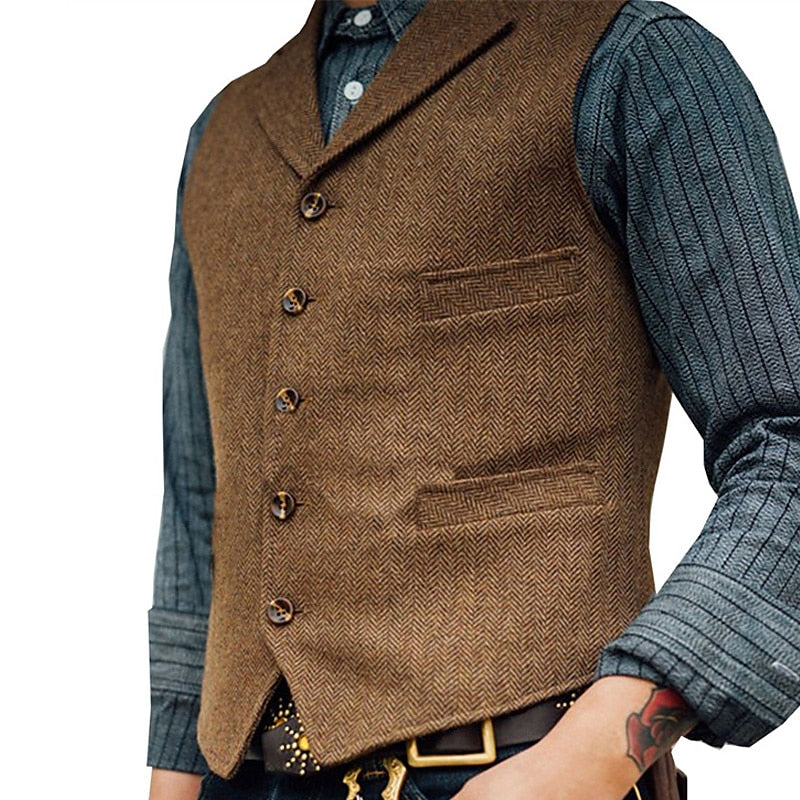 Men's Single-Breasted Herringbone Waistcoat original product view 1