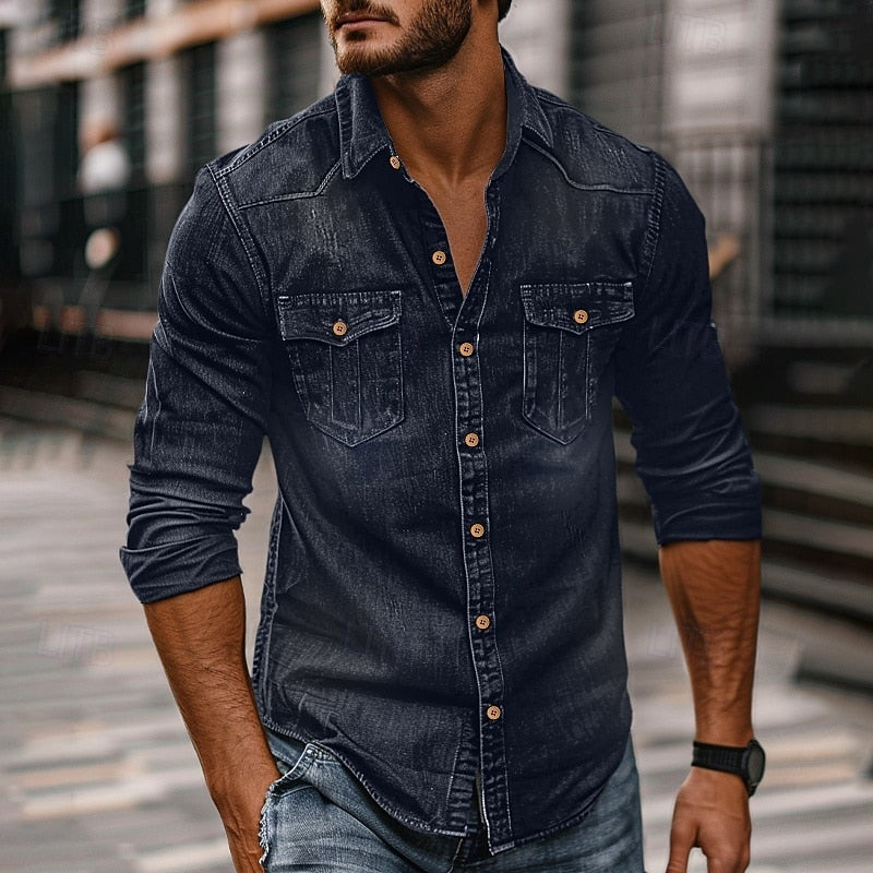 Men's rugged button-up shirt source view 4