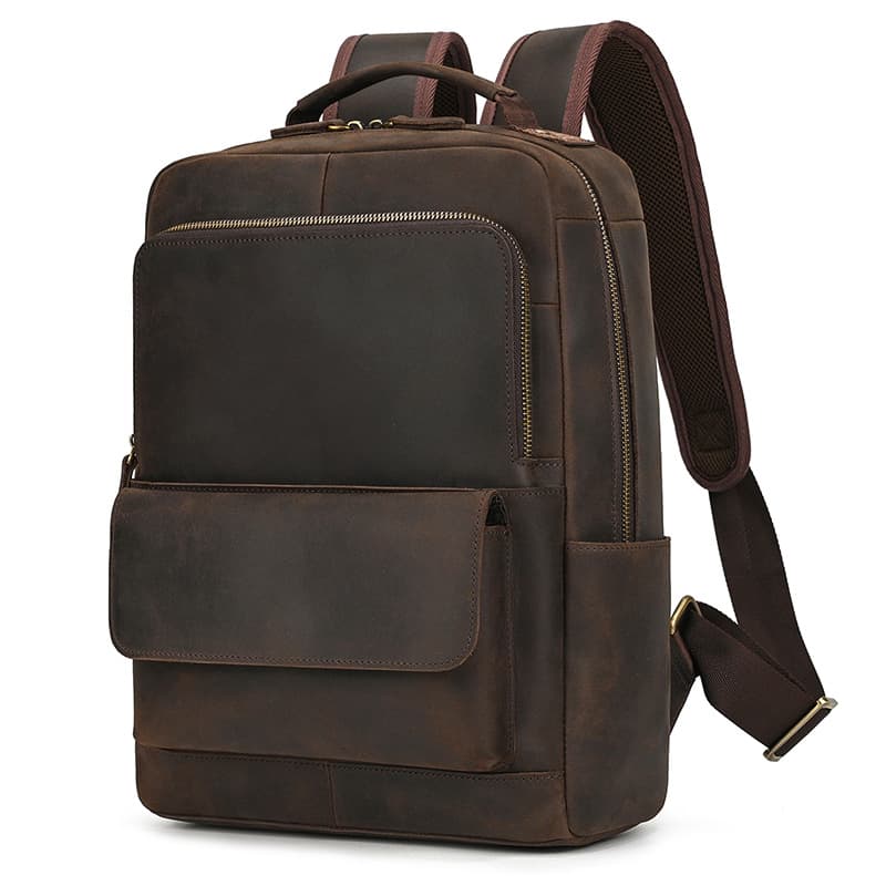 Men's Leather-Look Backpack with Front Flap Pocket and Laptop Compartment