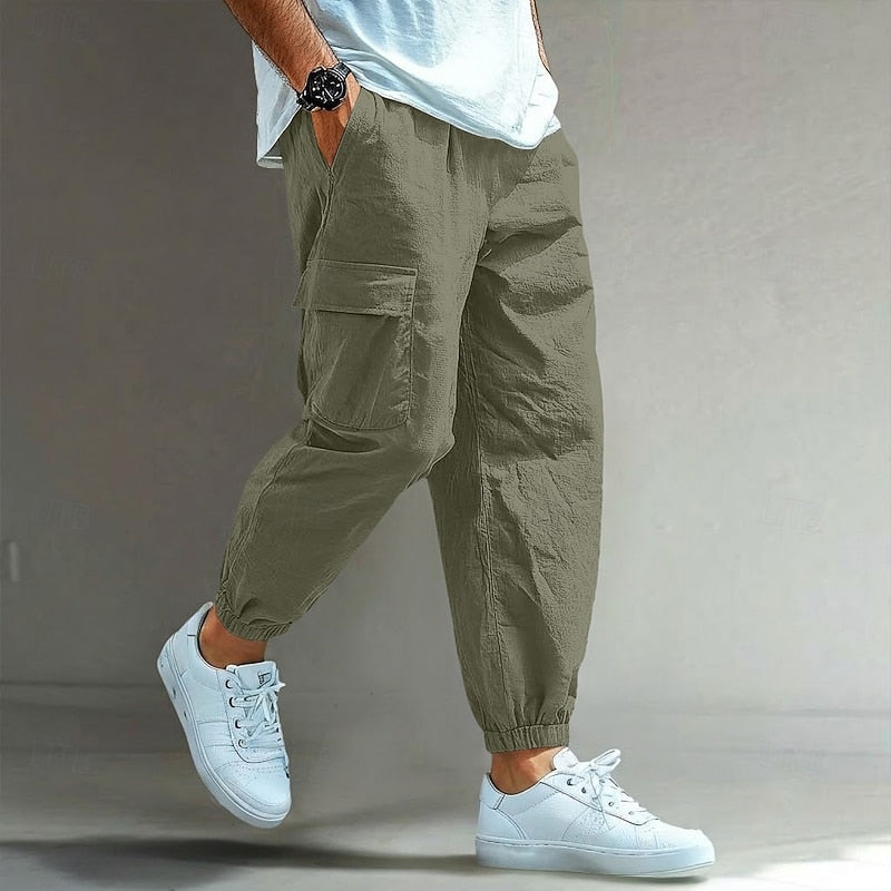 Men's Relaxed Drawstring Cargo Trousers original photo 4