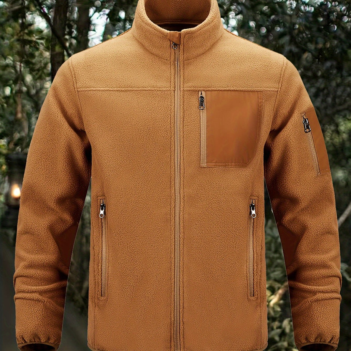 Men's Men's Full-Zip Outdoor Jacket with Multiple Pockets in Dark Brown