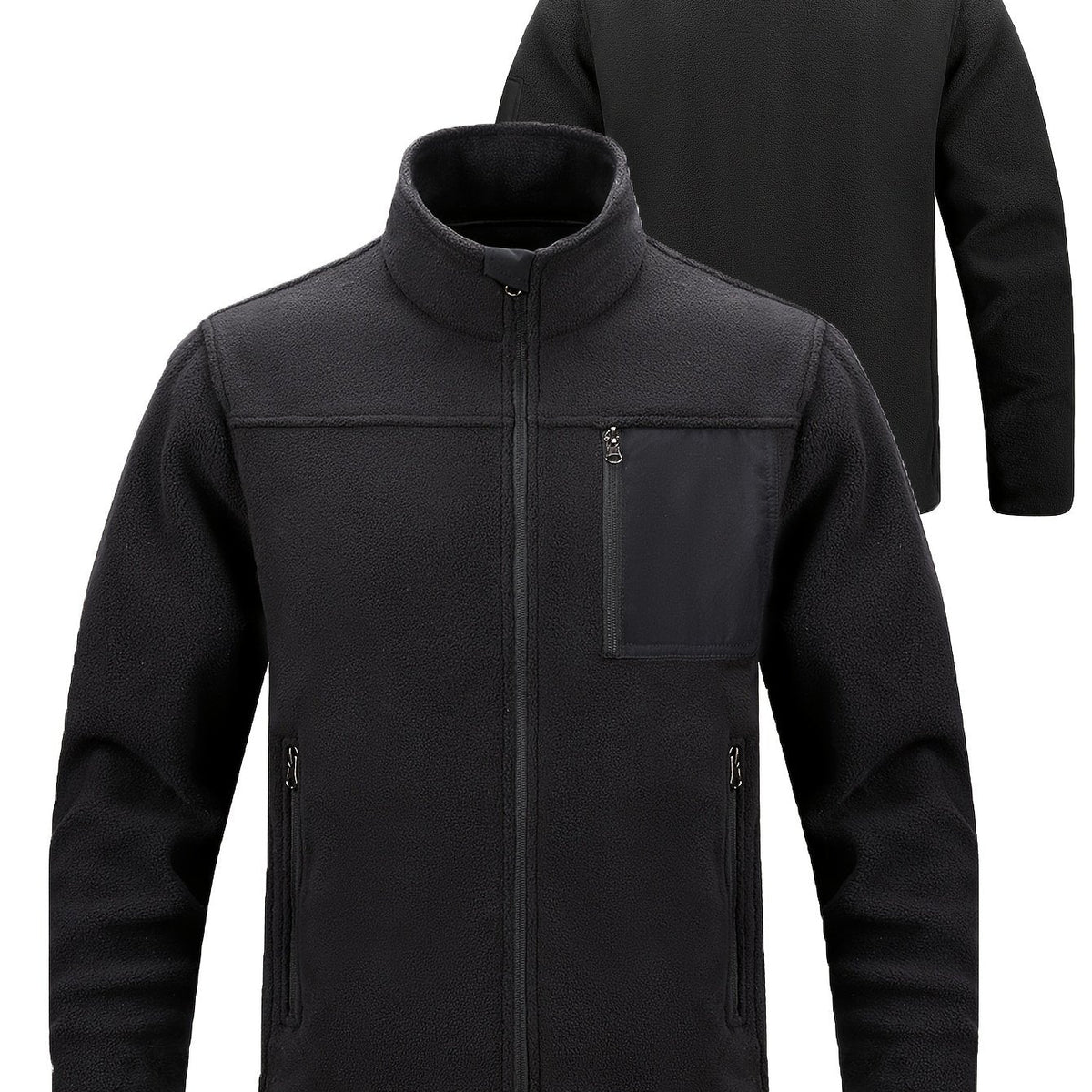 Men's Men's Full-Zip Outdoor Jacket with Multiple Pockets in Black