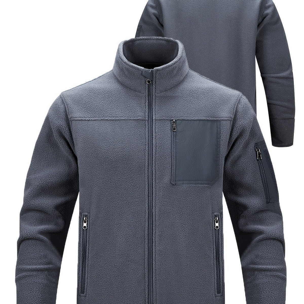Men's Men's Full-Zip Outdoor Jacket with Multiple Pockets in Dark Grey