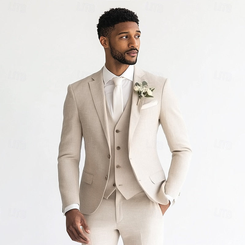 Benedict | Men's Tailored Three-Piece Suit with Waistcoat and Trousers in Beige