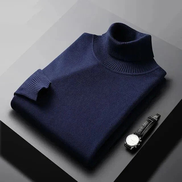 Rupert | Men's Classic Roll Neck Knitted Jumper in Navy Blue