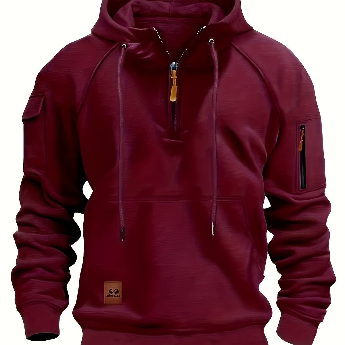 Rowan | Men's Quarter-Zip Hoodie with Utility Pockets in Burgundy