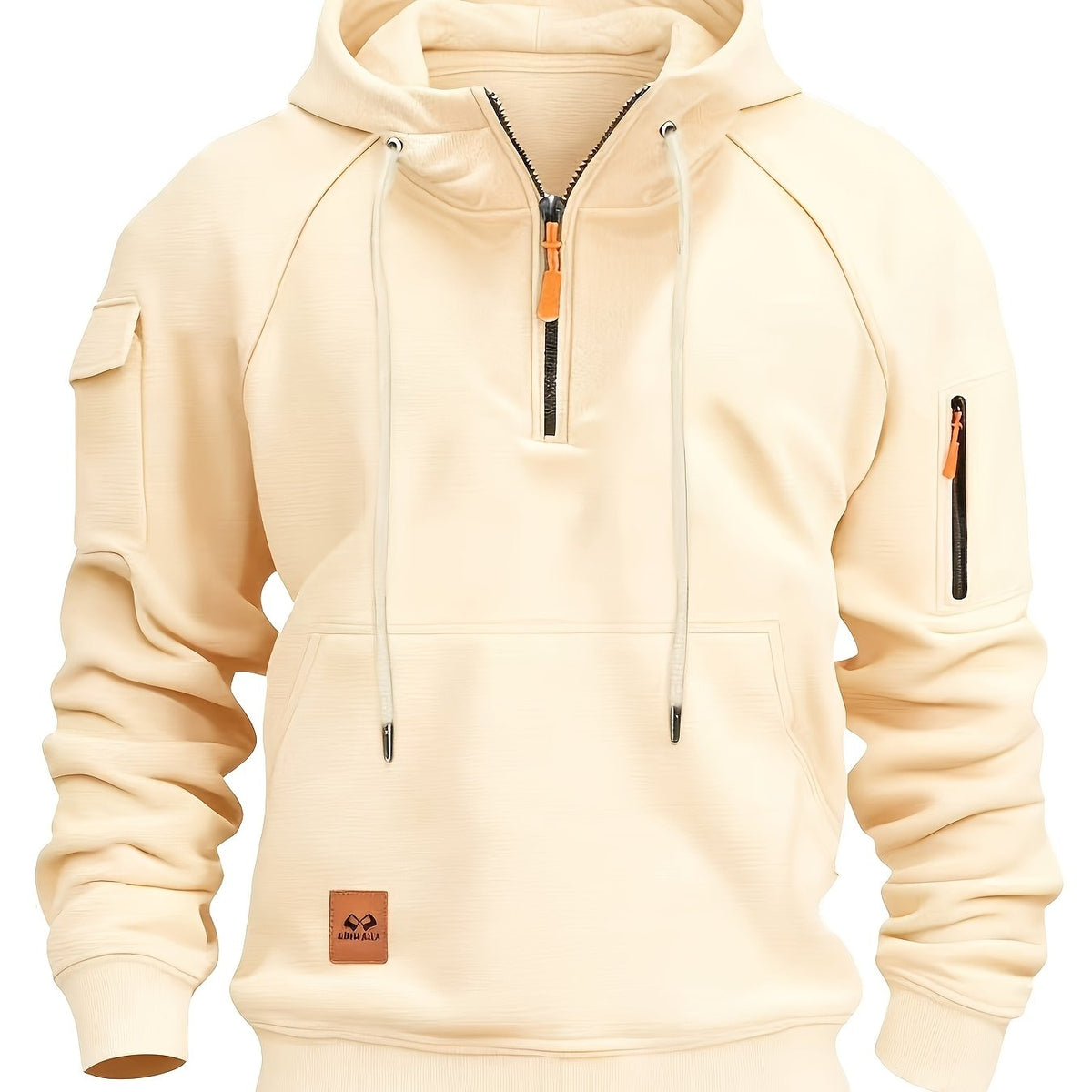 Rowan | Men's Quarter-Zip Hoodie with Utility Pockets in Apricot