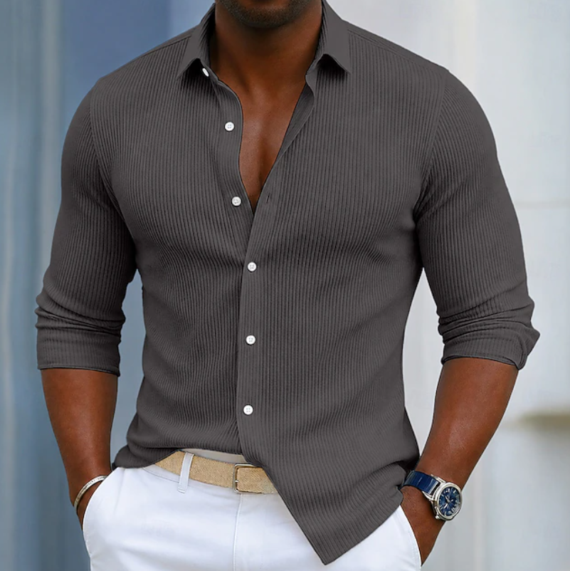 Men's textured Henley shirt in Dark Grey