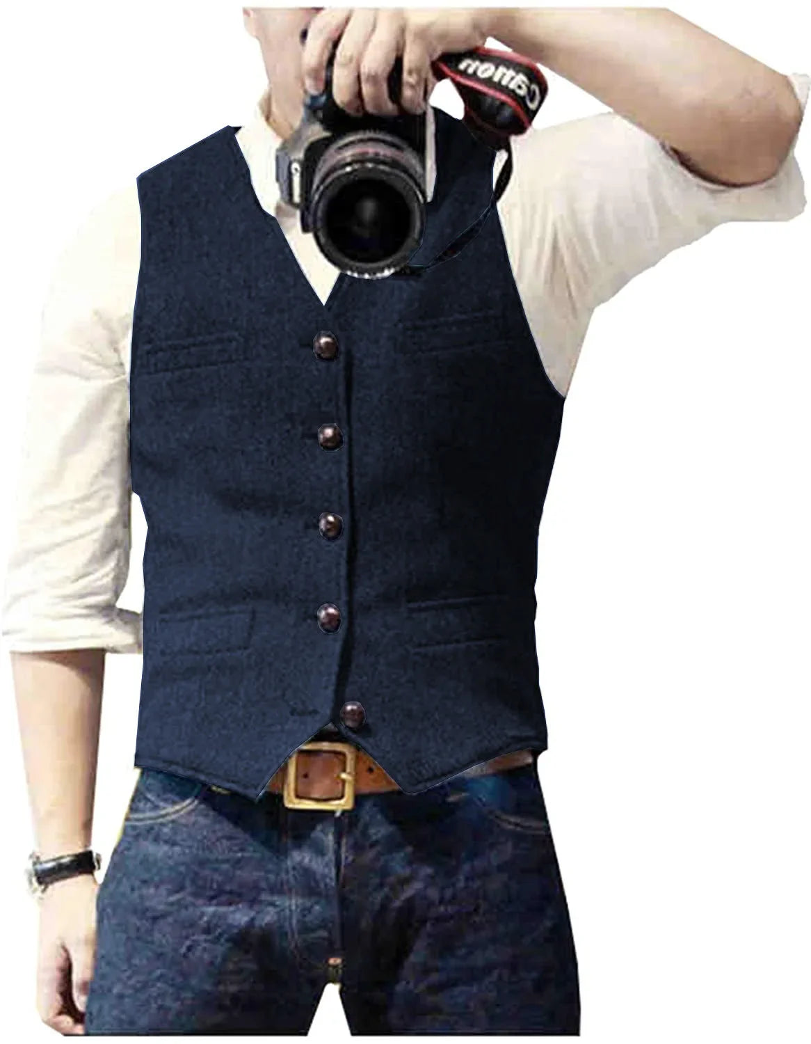 Herringbone men's waistcoat in Navy Blue