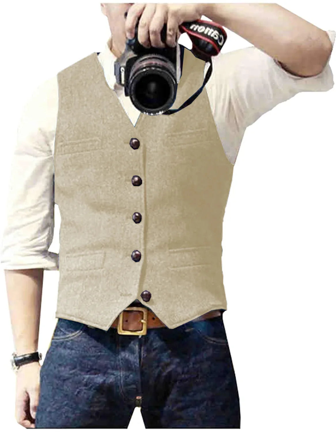 Herringbone men's waistcoat in Champagne