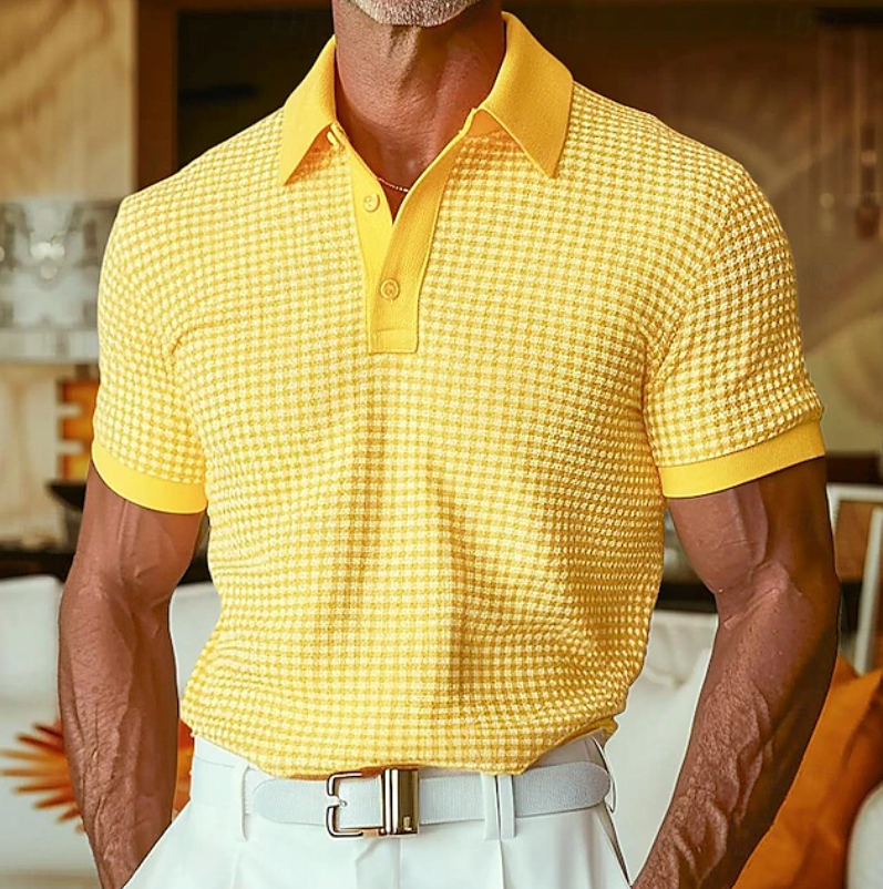 Conrad | Men's Textured Waffle-Collar Casual Shirt Yellow